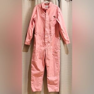 Old Navy pink denim jumpsuit coveralls with extra long length pants